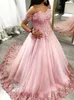 Pink Off the Shoulder Ball Balls Prom Dress Birthday Dress Party Dress Applique Lace Sexig Train Evening Glows