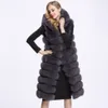 Winter Woman Long Faux Fur Vest High Quality 11 Lines Hooded Female Fur Clothing Warm Outwear