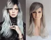 ludzkie peruki włosy TREND TRYB LUXUS SILBER-GRAU GELOCKT PERücken Damen Länge Perücke Perig Fashion Picture Wig