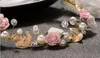 Braut Kopfschmuck Blume Perle Kristall Hochzeit Stirnbänder mit Ohrring Tiaras Frauen Mädchen Haarband Kopfschmuck Strand Party Haar Acce1032962