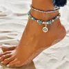 Trendige Barfußsandalen Sommer Strand Fußkettchen für Frauen Vintage Türkis Perlen Kette Elefant Seestern Charm Fußkettchen Armband Fußschmuck