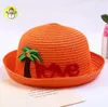 Creative children straw hat with cartoon coconut tree LOVE letter baby hats kids breathable beach hat 5 color wholesale free ship