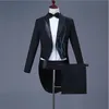 Adult Swallowtail Men Suits Black White Rhinestones Tailcoat Bar Singer Stage Costume Magician Prom Host Wedding Chorus Blazers Stage Outfit