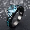 Storlek 6-10 Klassisk smycken Princess Cut Light Blue Wedding Ring Black Gold Fyllda Kvinnor Vintage Engagement Rings