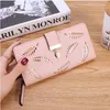 Wholes Women Hollow Out Leaf Long Clutch Purse Card Holder Bifold Leather Wallet hand bags287w