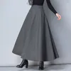 Mujeres de invierno Falda de lana larga Moda High Cintura Faldas básicas de lana básica Femenino Casual grueso Cálido Elástico A-Line MAXI Faldas O839 C18110801