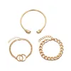 3pcs/set Punk Skull Wind Adjustable Link Bracelet Set For Women Men Simple Gold Color Opening Cuff Bangle Office Jewelry