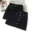 Женская новая дизайнерская трапециевидная юбка с высокой талией и пуговицами в стиле пэчворк, твидовая шерстяная утолщенная короткая юбка с люрексом, большие размеры SML