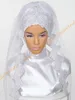 Мусульманские свадебные свадьбы Hijab 2019 с блестками серебряные кружевные аппликации реальные фотографии локтя длина исламская свадьба вуаль