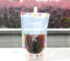 100 stks Mooie bloem Kleurrijke stand-up plastic drink verpakking spuiten tas buidel voor drank vloeibare sap melk koffie 380ml