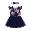 Babykleidung 2018 Neueste Baby Mädchen Kleid Mode Blumen Gedruckt Gaze Kleid + Stirnband 2 Stücke Neugeborene Kinder Mädchen Exquisite Prinzessin Kleider