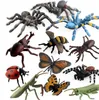12 stks / set simulatie dier figuren insecten bijen web spider vlinder neushoorn kever lieveheersbeestje sprinkhanen model kinderen speelgoed cadeau