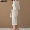 女性の白いドレスオフィスの女性の仕事を着るスリムなエレガントな上品なスリム控えめなワークウェアの女性パッケージヒップドレス秋の秋のローブ