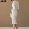 Kobiety Białe sukienki Office Lady Work Wear Slim Eleganckie Klasyczne Szczupłe Skromne Workwear Kobiet Pakiet Hip Dress Fall Jesienne szaty