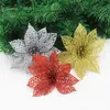 Fiori di Natale artificiali di testa di fiore di Natale in polvere di plastica da 10 cm per la decorazione della festa dell'albero di Natale