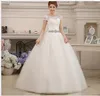 Real Po Vestidos De Novia rojo blanco encaje lentejuelas cintura Vestidos De Novia baratos mangas cortas Novia Frocks2781072