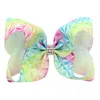 Rainbow Striped Dots Butterfly Print 6'' Grosgrain Ribbon Bows Rhinestone Waist With Clip For Kids Girl Hair Accessories 12pcs HD840