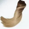 120 Gram Virgin Remy Balayage Clipe de cabelo em extensões ombre marrom médio a cinzas destaques