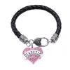 New Design Female Heart Bracelet DIABETIC Written Personality Word With Beautiful Crystals And Fashion Leather Chain Zinc Alloy Dr262c
