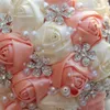 Coral Pink Ivory Champagne Satin Rose Festival Stitch Bouquets Custom Ribbon Wedding Bridal Bouquet Flowers Opzione W224A-6