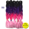 Kanekalon Four Tone Braiding Hair Extensions Purple Pink Red Blue Blonde Ombre Jumbo Crochet Braids Hair 24 inch 100g1295417