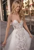 Beach Berta Mermaid Dresses with Detachable Train Lace Appliqued Backless Bridal Gowns Trumpet Illusion Country Wedding Dress