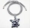 Ny grå läder naturlig svart sötvatten odlad pärla hängsmycke halsband 17.5 "