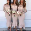 2019 Mermaid Bridesmaid Dresses Off Shoulder Lace Appliques Illusion Long Sleeves Tiered Ruffles Wedding Guest Dress Maid Of Honor Gowns