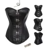 Wechery Leather Corset Sexig midja Trainer Stål Boned Waist Korset Vintage Metal Buckle Corzzet Black Plus Size Lace Up Bustiers