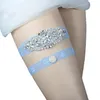 Söt 2 stycken uppsättning brudben spetsar garters prom garter brud bröllop gästr bälte spets rhinestones kristaller pärlor ljusblå i lager blygsamt