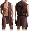 2016 New Men's Sleepwear Lounge Robe Hooded Loungewear High Quality Silk Soft Gown Pajamas Fashion Sexy Men's Sleep Clothing