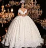 Prinsessan Vestidos de Novias Lace Off Shoulder Bröllopsklänningar Bollklänning Sequins Beaded Bridal Gowns Custom Made Sweep Train Bröllopsklänning