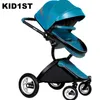 Fashion PU Leather Baby Stroller/Pram, Multi-function Folding Baby Cart , 4 Wheels Pushchair With Reversible Seat