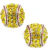 amarelo Rhinestone brincos rodada softball amarelo do parafuso prisioneiro / presente para o presente equipa manchas esportes mãe para ela softball moda mãe brinco gancho