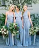 Billiga Baby Blue Simple Convertible Bridesmaid Dresses V Neckweetheart Platser Golvlängd Bröllopsgust Klänningar Maid of Honor Gowns