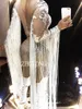 Vrouwelijke Kostuums Sexy Stadiumkleding Witte Kristallen Kwasten Turnpakje Strass Body met franjes voor Zanger Danser Nachtclubfeest Festival Rave Performance-outfits