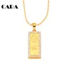 CARA 2017 New Fashion Summer square 999 fine gold color dog tag necklace rhinestones ball chain necklace gift men women CAGF0135
