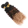 Brasilianska tre tonfärgade mänskliga hårförlängningar Dubbel Wefts Dark Root # 1b / 4/27 Honey Blonde Ombre Virgin Human Hair Weave Bundlar