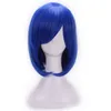 UK Stock Kvinnor Anime Party Costume Dress Full Wig Cosplay Kort hår Blå Bob