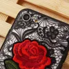Blumen-Spitze-Vollkantenschutz Handytasche mit Lanyard Transparent Red Rose-Stickerei-Kasten für iPhone X xs xr 8 7 6 6S Plus-Fall Funda