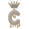 Who Az Custom Name Crown Drip Letter Naszyjnik z łańcuchem linowym Złotym Srebrnym Kolorem Cuubic Zircon Jewelry8477847