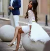 2020 árabe Dubai Renda Vestidos de casamento curto de praia com destacável saia Bateau 3/4 manga comprida Mini vestidos de noiva Recepção Custom Made