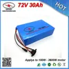 PVC حالة 72V ليثيوم أيون بطارية 30Ah 3600W بطارية ليثيوم أيون لدراجة كهربائية دراجة سكوتر تستخدم 5.0Ah 26650 خلية 50A BMS