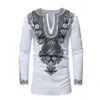 Riche Bazinアフリカの服新しいアフリカのダニキスタイルの国防的な印刷Vネック長袖メンズTシャツプラスサイズ