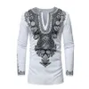 Riche Bazin Afrikaanse kleding Nieuwe Afrikaanse Dashiki Stijl National Wind Printing V-hals Lange mouw Heren T-shirt Plus Size