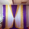 10ft x 10ft White Curtain Purple Ice Silk Drape Gold Sequin Decoration Backdrop For Wedding Party
