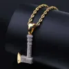 Hip Hop couleur d'or plaqué Chopper Pendentif Collier Micro Pave Zircon Glacé bijoux avec la chaîne de corde