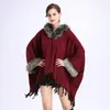 Outono Inverno Manto das Mulheres Pashmina Faux Fur Com Capuz Borla Cape Poncho Cardigans Malhas Senhora Xaile Roubou Wraps Camisola casaco C3597