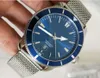 Best-Selling Luxury Version Aeromarine Watch 46mm Blue Dial Ceramic Bezel Roestvrij Verzekeringen Clasp Band Hoge Kwaliteit Herenhorloges