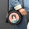 2018 детские сумки печати кисточкой дизайн девушки склонны сумка искусственная кожа небольшой круглый мешок смешные путешествия рюкзаки мини Crossbody сумки